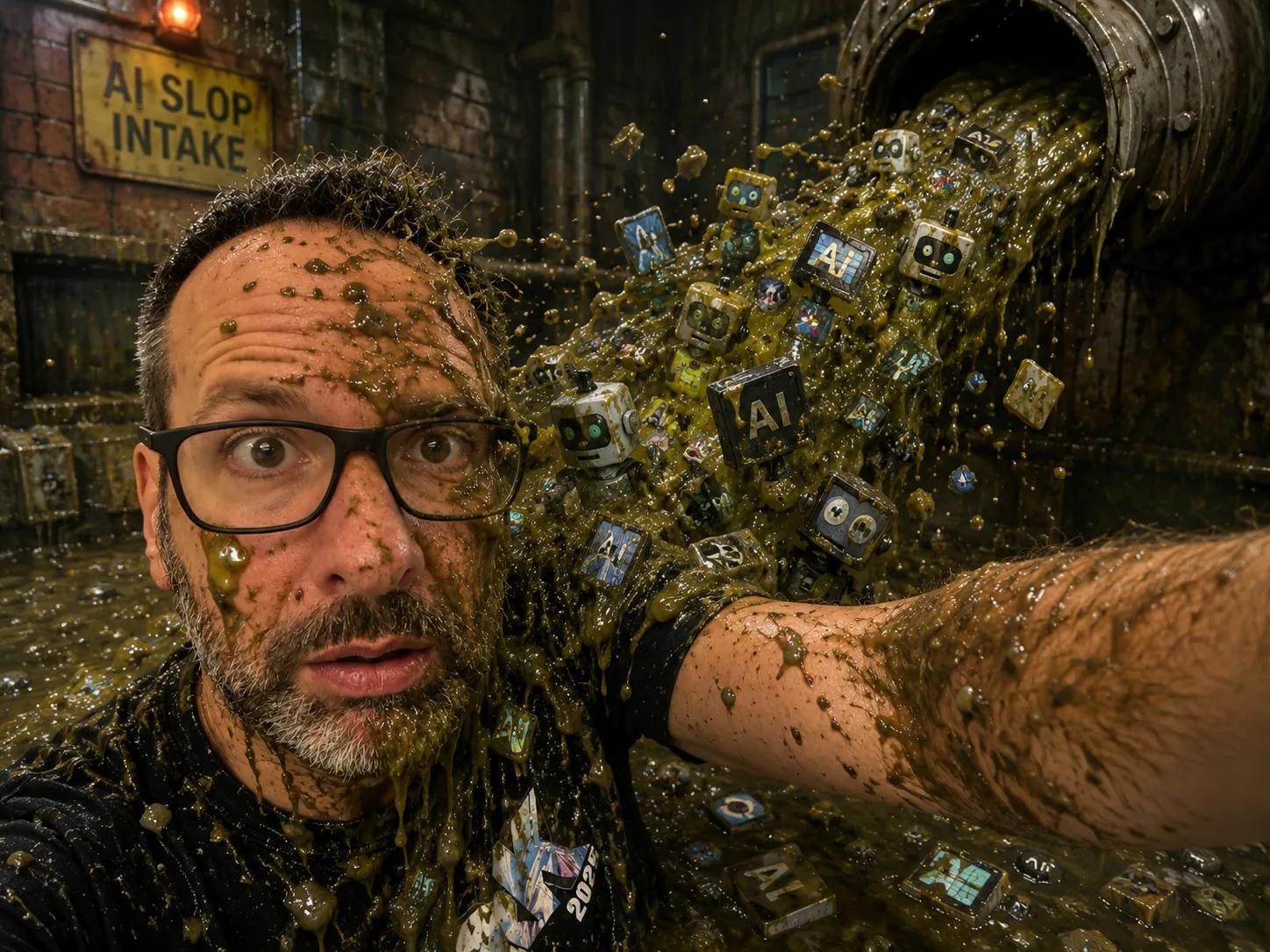 Me being hit with slop in a sewer-type setting.